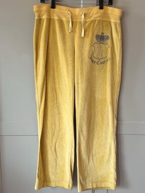 Juicy Couture Y2K Yellow Velour Rhinestone Crown Track Pants Size L